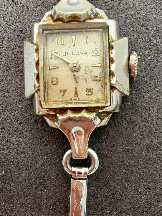 Bulova Accessories - 1955 Bulova Silver-Tone Ladies Pendant wind-up Watch with Rectangular Dial
